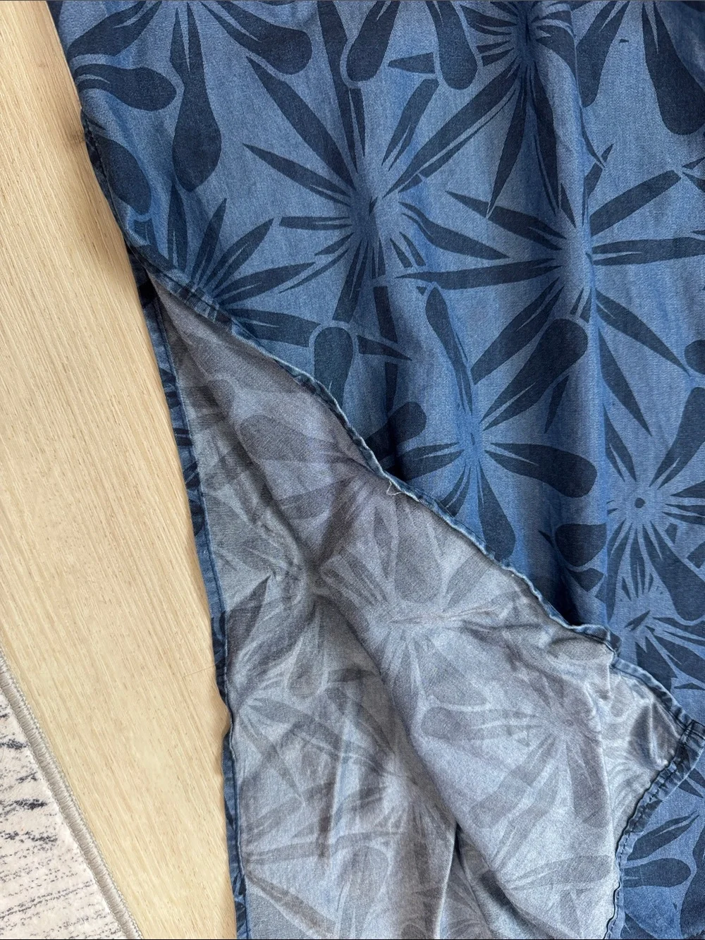 Tanoa Blue chambray Floral Pattern Wide Leg pull on Pants Hawaiian tropical